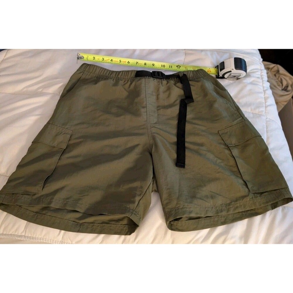 RSQ Mens Nylon Cargo Shorts Size Large Olive Green Belted Utility Hiking